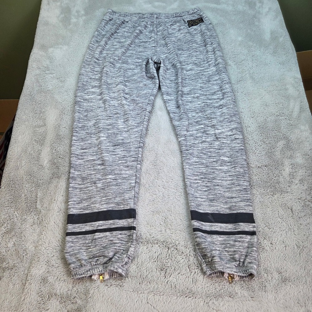 PINK Victoria's Secret Sweatpants Womens Sz M Ankle Zip Space Dye Marled Grey